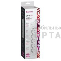 Сетевой фильтр DEFENDER DFS131, 5 розеток, ПВС 3*1,5 мм2, мощность 3680 Вт, ток 16А, защ. шторки, белый, 1.5 м (1/30)